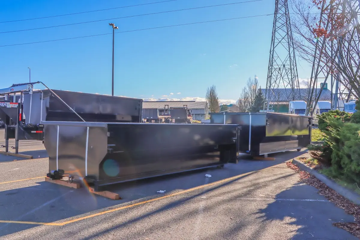 Roll-off dumpster ready for waste disposal at job site for Yard Waste Dumpster Rental in Floyds Knobs